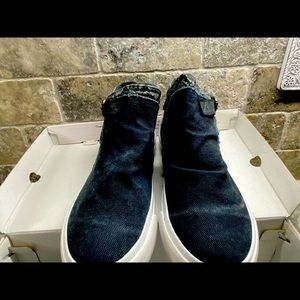 Blue Jean high top sneakers with snakeskin accents